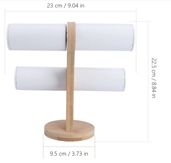 Jewellery Stand Display T- shape Wooden Bracelet Holder White and Wood, double tier